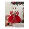 Kırmızı Jan Jan Tüllü Kız Çocuk Elbisesi