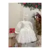Beyaz Ön Fiyoklu Kız Çocuk Elbisesi