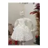 Beyaz Ön Fiyoklu Kız Çocuk Elbisesi