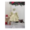 Krem V Yakalı Kız Çocuk Elbisesi