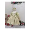 Krem V Yakalı Kız Çocuk Elbisesi