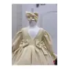 Krem V Yakalı Kız Çocuk Elbisesi
