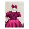 Fuşya Gül Desenli Kız Çocuk Elbise