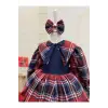Ekose Kareli Ponponlu Kız Çocuk Elbisesi