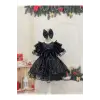 Siyah Desenli Kız Çocuk Elbisesi