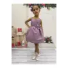 Lila Hologram Sıfır Kollu Kız Çocuk Elbisesi