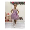 Lila Hologram Sıfır Kollu Kız Çocuk Elbisesi