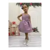 Lila Hologram Sıfır Kollu Kız Çocuk Elbisesi
