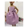 Lila Hologram Sıfır Kollu Kız Çocuk Elbisesi