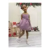 Lila Hologram Sıfır Kollu Kız Çocuk Elbisesi