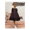 Siyah Kırmızı Pullu Kare Yakalı Kız Çocuk Elbisesi