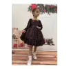 Siyah Kırmızı Pullu Kare Yakalı Kız Çocuk Elbisesi