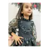 Yeşil Puantiye Fırfırlı Kız Çocuk Elbisesi