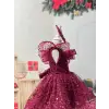 Bordo Tek Omuzlu Payetli Kız Çocuk elbisesi