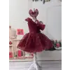 Bordo Tek Omuzlu Payetli Kız Çocuk elbisesi