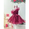 Bordo Tek Omuzlu Payetli Kız Çocuk elbisesi