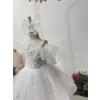 Beyaz Tek Omuzlı Payetli kız Çocuk Elbisesi