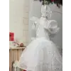 Beyaz Tek Omuzlı Payetli kız Çocuk Elbisesi
