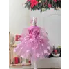 Pembe 3D Çicek desenli Kız Çocuk Elbises