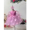 Pembe 3D Çicek desenli Kız Çocuk Elbises