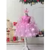 Pembe 3D Çicek desenli Kız Çocuk Elbises
