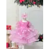 Pembe Çiçek Desenli Kız Çocuk Elbisesi