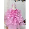 Pembe Çiçek Desenli Kız Çocuk Elbisesi