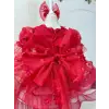 Kırmızı 3D çiçek desenli Kız Çocuk elbissesi