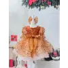 Turuncu Taşılu Kara Yakalı Kız Çocuk elbise Abiye