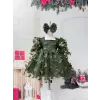 Yeşil Kelebek Desenli KIz çocuk Elbise Abiye
