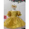 Sarı Taşlı kız çocuk Elbise Abiye