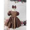 Kahverengi Puantiyeli Kız Çocuk Elbisesi