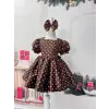 Kahverengi Puantiyeli Kız Çocuk Elbisesi