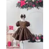 Kahverengi Puantiyeli Kız Çocuk Elbisesi