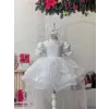 Beyaz Kuyruklu Işıltılı Prenses Çocuk Abiye Elbisesi