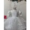Beyaz Kuyruklu Işıltılı Prenses Çocuk Abiye Elbisesi