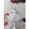 Beyaz Kuyruklu Işıltılı Prenses Çocuk Abiye Elbisesi