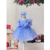 Mavi Taş işlemeli Kız Çocuk Abiye Elbise