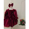 Bordo Kız Çocuk Kadife Abiye Elbise