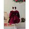Bordo Kız Çocuk Kadife Abiye Elbise