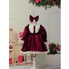 Bordo Dantel İşleme Kız Çocuk Kadife Abiye Elbise