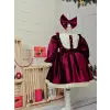 Bordo Dantel İşleme Kız Çocuk Kadife Abiye Elbise