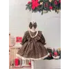 Kahverengi Vintage Dantel Detaylı Kız Çocuk Elbisesi