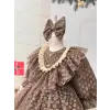 Kahverengi Vintage Dantel Detaylı Kız Çocuk Elbisesi