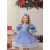 Mavi Payetli Prenses Kız Çocuk Abiye Elbise