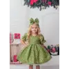 Fıstık Yeşili Taşlı Kabarık Kız Çocuk Elbisesi Abiye