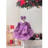 Lila Işıltılı Fiyonklu Kız Çocuk Abiye Elbise