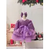 Lila Işıltılı Fiyonklu Kız Çocuk Abiye Elbise