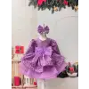 Lila Işıltılı Fiyonklu Kız Çocuk Abiye Elbise