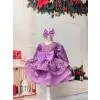 Lila Işıltılı Fiyonklu Kız Çocuk Abiye Elbise